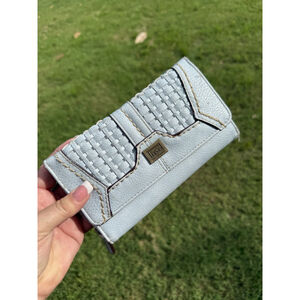 BOC Born Concept Women Wallet Light Blue Braided Gold Hardware READ